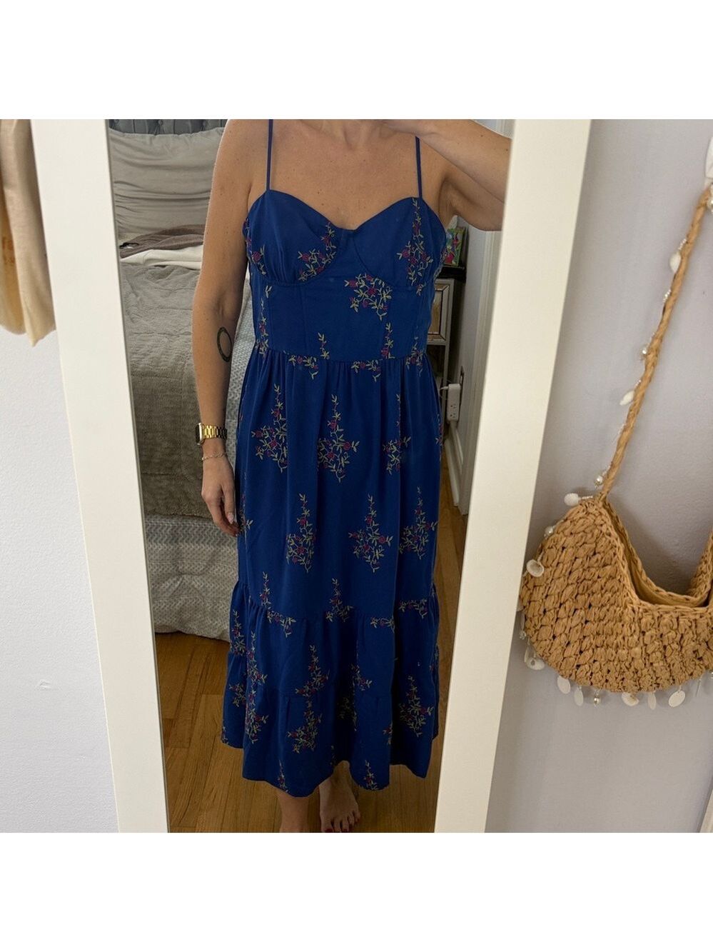 Betsey Johnson Royal Blue Floral Spaghetti-Strap Maxi Dress